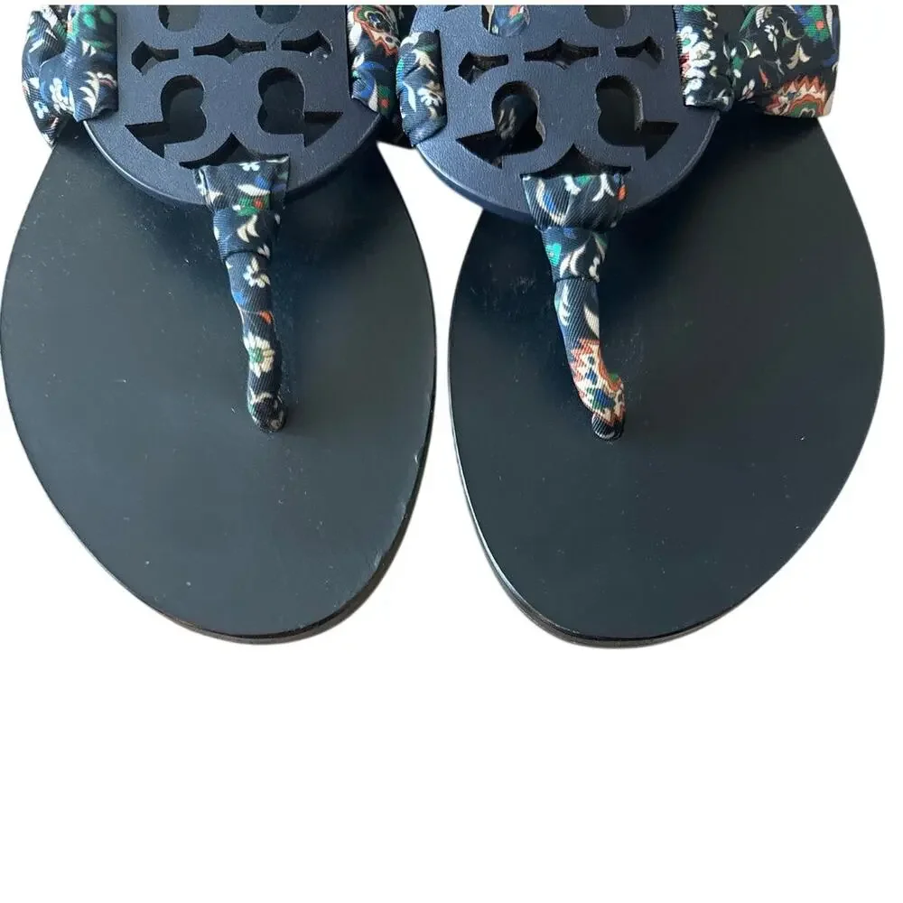 Tory Burch‎ Miller Scarf Sandals Navy Floral Ankle Strap 8